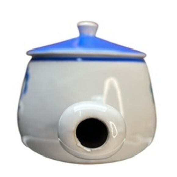 Vintage MCM Floral Decal Ceramic Sauce Pan Lid Blue White Green Cheery Mod Retro - Picture 2 of 11